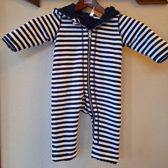 Hanna Andersson Baby Striped Sherpa Lined Hooded One Piece Size(70) 6/12 mons - Picture 1 of 7